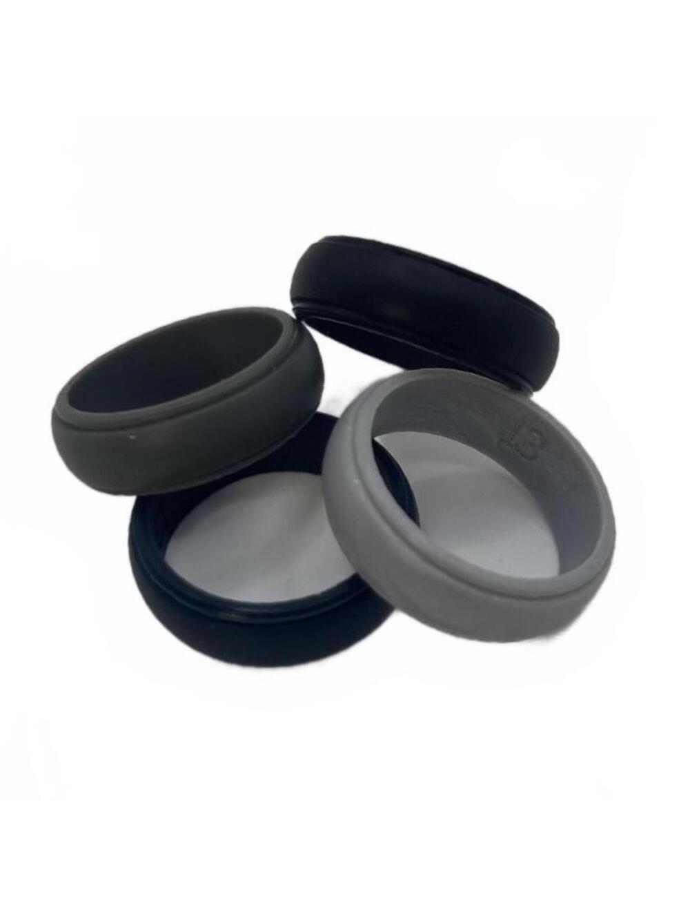 Size 13 Silicone Wedding Rings in Black, Navy, and two Gray Shades Mens Set of 4